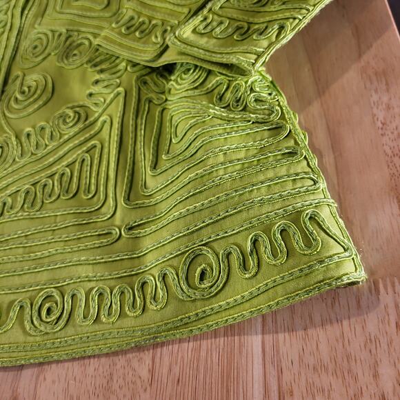 Joni B. Vintage Green Piped Button Front Long Sleeve Embellished 19" P2P - Picture 4 of 13